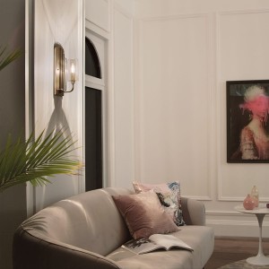 Lampa ścienna kinkiet Kimrose Elstead Lighting w salonie.