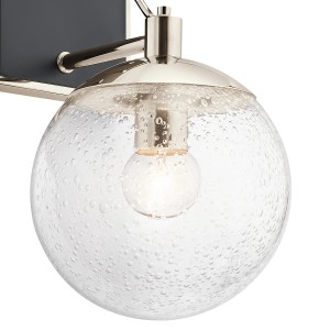 Lampa ścienna kinkiet Marilyn Elstead Lighting polerowany nikiel szklana kula z bąbelkami powietrza.