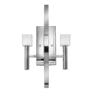 Lampa ścienna kinkiet Mondo Elstead Lighting z dwoma źródłami światła LED i matowym szkłem w polerowanym chromie.