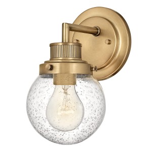 Lampa ścienna kinkiet Poppy Elstead Lighting w kolorze starego mosiądzu, szkło z bąbelkami powietrza.