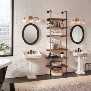 Lampa ścienna kinkiet Poppy Elstead Lighting 3xE27 60W Stal, Szkło z bąbelkami powietrza Stary mosiądz w łazience.