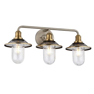 Lampa ścienna kinkiet Rigby Elstead Lighting 3xE27 40W z kloszami z bąbelkami powietrza Antyczny nikiel/Stary mosiądz.