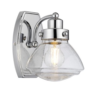 Lampa ścienna kinkiet Scholar Elstead Lighting chromowana z przezroczystym kloszem z bąbelkami powietrza.