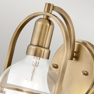 Lampa ścienna kinkiet Somerset Elstead Lighting, stal w kolorze starego mosiądzu, klosz ze szkła z bąbelkami powietrza.