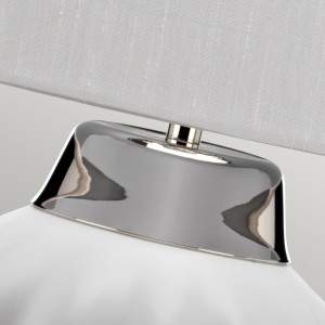 Lampa stołowa Bexley Elstead Lighting biały abażur niklowana podstawa.