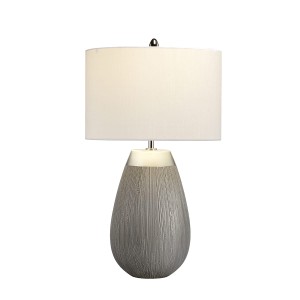 Lampa stołowa Harrow Elstead Lighting z abażurem z sztucznego jedwabiu.
