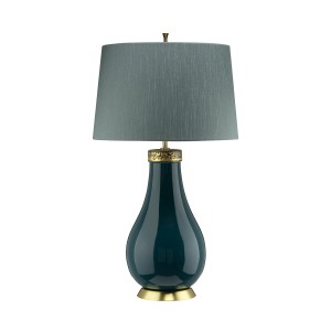 Lampa stołowa Havering QN-HAVERING-TL Quintiesse 1xE27 60W Ceramika, Stal, Sztuczny jedwab Turkusowe/ Stary mosiądz