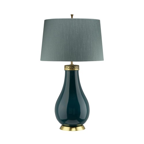 Lampa stołowa Havering QN-HAVERING-TL Quintiesse 1xE27 60W Ceramika, Stal, Sztuczny jedwab Turkusowe/ Stary mosiądz
