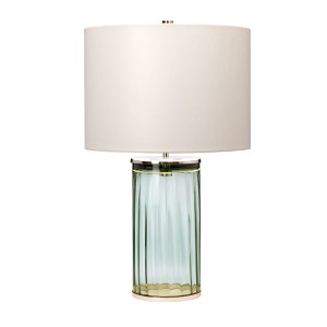 Lampa stołowa Reno Elstead Lighting ze szkłem pryzmatycznym i abażurem z sztucznego jedwabiu