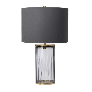 Lampa stołowa Reno QN-RENO-SMOKE-AB Quintiesse 1xE27 60W Stal, Szkło pryzmatyczne, Sztuczny jedwab Stary mosiądz