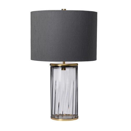 Lampa stołowa Reno QN-RENO-SMOKE-AB Quintiesse 1xE27 60W Stal, Szkło pryzmatyczne, Sztuczny jedwab Stary mosiądz