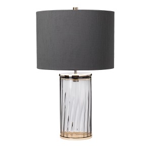 Lampa stołowa Reno Elstead Lighting 1xE27 60W z szarym abażurem, pryzmatycznym szkłem i polerowanym niklem