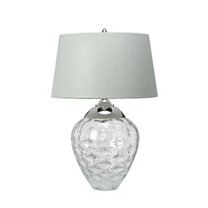 Lampa stołowa Samara Elstead Lighting 1xE27 60W, stal i szkło z kloszem z sztucznego jedwabiu w kolorze polerowanego niklu.