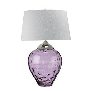 Lampa stołowa Samara Elstead Lighting z abażurem z białego jedwabiu i podstawą z fioletowego szkła
