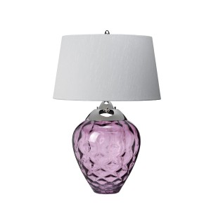 Lampa stołowa Samara Elstead Lighting z białym abażurem i fioletową podstawą.