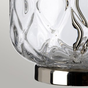 Lampa stołowa Sola Elstead Lighting - detal podstawy z polerowanego niklu i szkła.