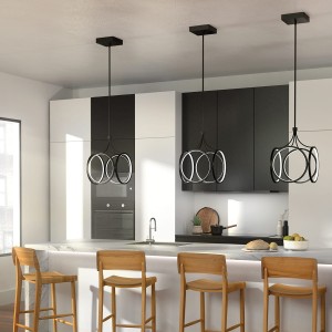 Lampa wisząca Ciri Elstead Lighting LED 45W w nowoczesnej kuchni.