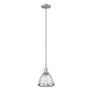 Lampa wisząca Elroy Elstead Lighting z żebrowanym szkłem w kolorze szczotkowanego niklu.