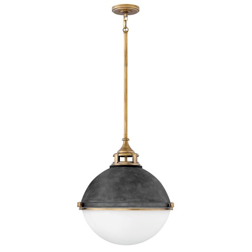 Lampa wisząca Fletcher QN-FLETCHER-P-L-AZ Quintiesse 3xE27 60W Stal, Trawione szkło opalowe Stary cynk/ Stary mosiądz