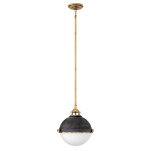Lampa wisząca Fletcher Elstead Lighting 2xE27 60W, stal, trawione szkło opalowe, stary cynk/stary mosiądz.