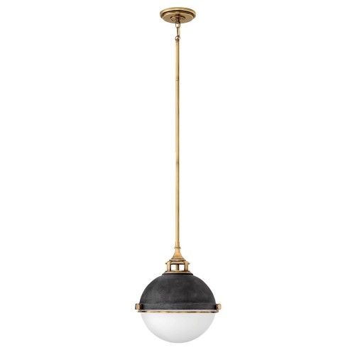 Lampa wisząca Fletcher QN-FLETCHER-P-M-AZ Quintiesse 2xE27 60W Stal, Trawione szkło opalowe Stary cynk/ Stary mosiądz