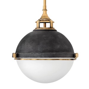 Lampa wisząca Fletcher Elstead Lighting 2xE27 60W, stal, trawione szkło opalowe, stary cynk-stary mosiądz.