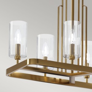 Lampa wisząca Kimrose Elstead Lighting, szczotkowany mosiądz, szkło żebrowane.