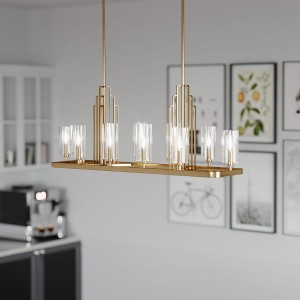 Lampa wisząca/żyrandol Kimrose Elstead Lighting 10xE14 40W Stal, Szkło żebrowane Szczotkowany naturalny mosiądz, nowoczesny design.