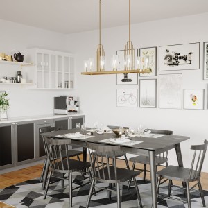 Lampa wisząca/żyrandol Kimrose Elstead Lighting 10xE14 40W Stal, Szkło żebrowane Szczotkowany naturalny mosiądz nad stołem w jadalni.