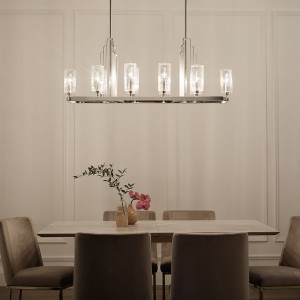 Lampa wisząca żyrandol Kimrose Elstead Lighting 10xE14 40W nad stołem, żebrowane szkło, polerowany nikiel