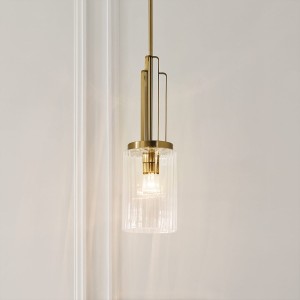 Lampa wisząca Kimrose Elstead Lighting E27 60W Stal, Szkło żebrowane, Szczotkowany naturalny mosiądz.