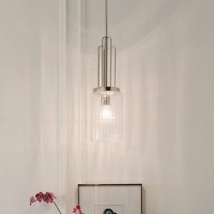 Lampa wisząca Kimrose Elstead Lighting 1xE27 60W Stal, Szkło żebrowane Polerowany nikiel.