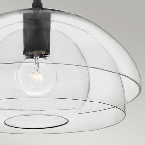 Lampa wisząca Lotus Elstead Lighting ze stalową i szklaną obudową.