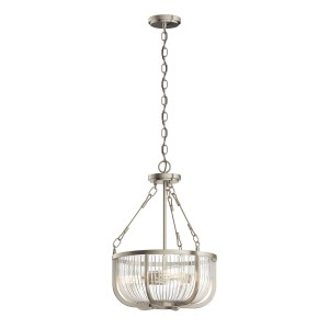 Lampa wisząca Roux QN-ROUX3-BN Quintiesse 3xE27 60W Stal, Szkło żebrowane Szczotkowany nikiel