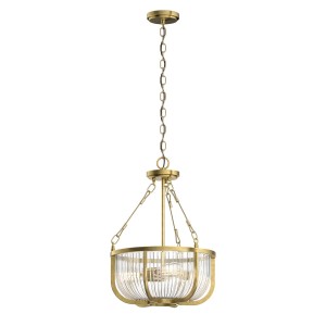 Lampa wisząca Roux QN-ROUX3-NBR Quintiesse 3xE27 60W Stal, Szkło żebrowane Naturalny mosiądz