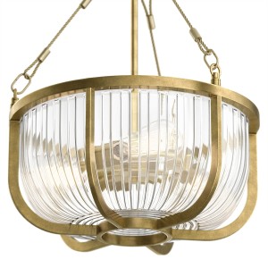 Lampa wisząca Roux Elstead Lighting 3xE27 60W Stal Szkło żebrowane Naturalny mosiądz.