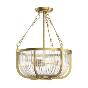 Lampa wisząca Roux Elstead Lighting 3xE27 60W Stal Szkło żebrowane Naturalny mosiądz.