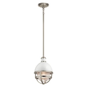Lampa wisząca Tollis QN-TOLLIS-MP-BN Quintiesse 1xE27 40W Stal, Szkło żebrowane Białe/ Szczotkowany nikiel