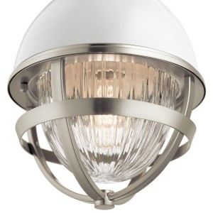 Lampa wisząca Tollis Elstead Lighting, stal i szkło żebrowane białe, szczotkowany nikiel