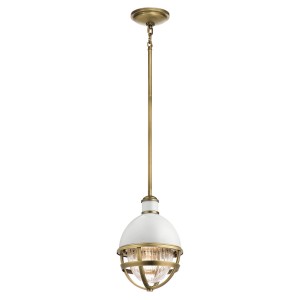 Lampa wisząca Tollis QN-TOLLIS-MP-NBR Quintiesse 1xE27 40W Stal, Szkło żebrowane Białe/ Naturalny mosiądz
