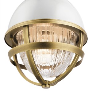 Lampa wisząca Tollis Elstead Lighting z żebrowanym szkłem i elementami z naturalnego mosiądzu.