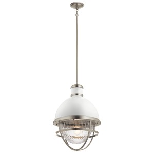 Lampa wisząca Tollis QN-TOLLIS-P-BN Quintiesse 1xE27 40W Stal, Szkło żebrowane Białe/ Szczotkowany nikiel