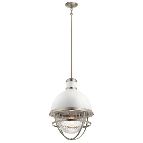 Lampa wisząca Tollis QN-TOLLIS-P-BN Quintiesse 1xE27 40W Stal, Szkło żebrowane Białe/ Szczotkowany nikiel