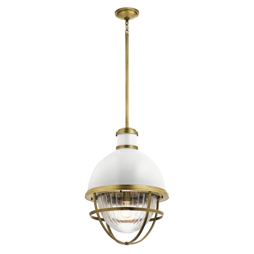 Lampa wisząca Tollis QN-TOLLIS-P-NBR Quintiesse 1xE27 40W Stal, Szkło żebrowane Białe/ Naturalny mosiądz