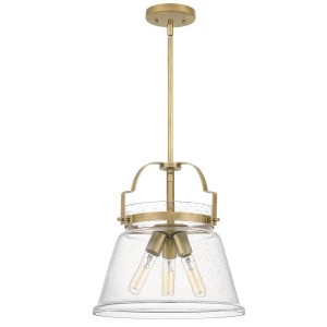 Lampa wisząca Wimberley QN-WIMBERLEY-P-WS Quintiesse 3xE27 60W Stal, Szkło z bąbelkami powietrza Wyblakły mosiądz