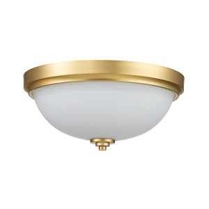 Lampa sufitowa plafon Malibu Elstead Lighting, opalowe szkło, szczotkowany mosiądz.