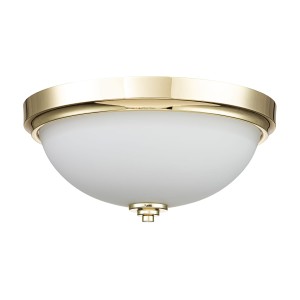 Lampa sufitowa plafon Malibu Elstead Lighting z opalowym szkłem i polerowanym mosiądzem.