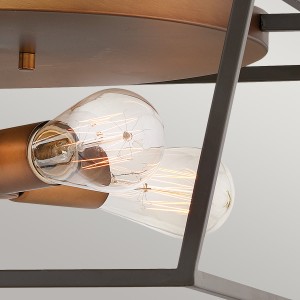 Lampa sufitowa plafon Fulton Elstead Lighting 4xE27 60 W Stal Brąz detal żarówek.