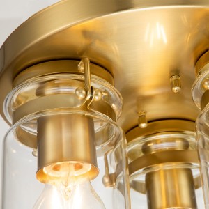 Lampa sufitowa plafon Brinley Elstead Lighting 3xE27 60 W Stal, Szkło przezroczyste Szczotkowany mosiądz.