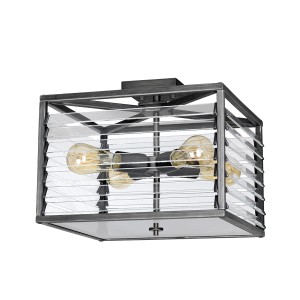 Lampa sufitowa plafon Louvre Elstead Lighting 4xE27 60 W Stal, Szkło Szary.